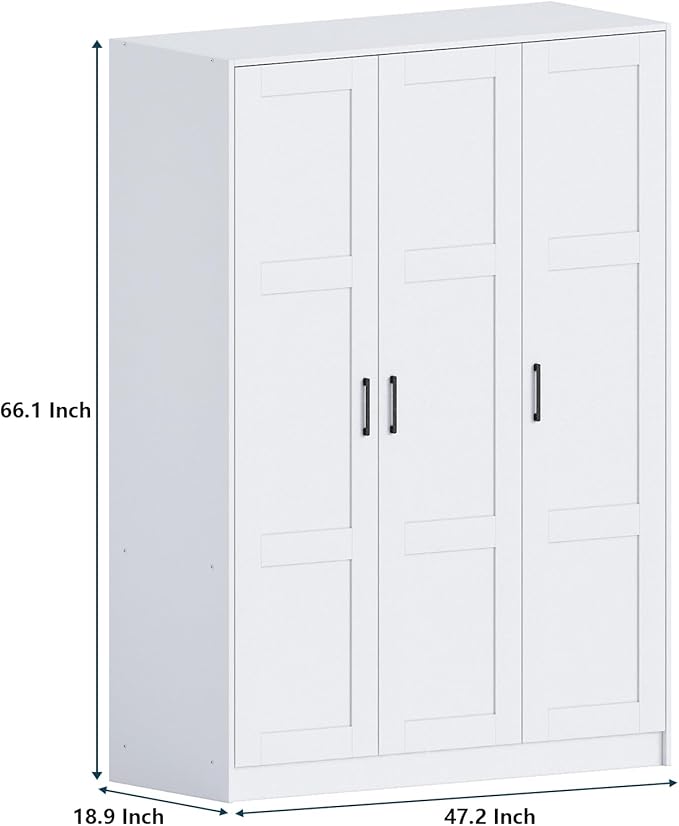 Fenghua Lizhi 3 Doors Wooden Wardrobe Closet Armoire, White Storage Cabinet for Hanging Clothes, Bedroom Large Capacity Freestanding Armoire,Wood Wardrobe Combination with Shelves