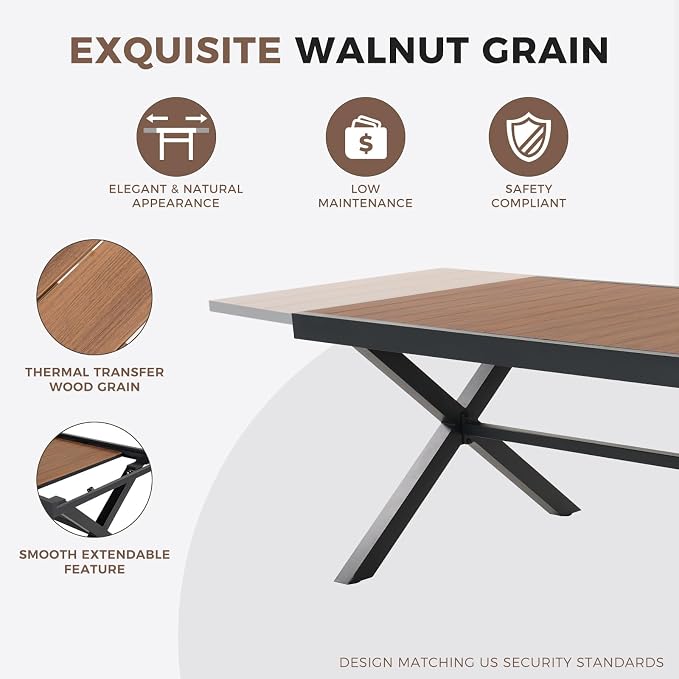Grand patio 11-Piece Outdoor Dining Set, 10 Leather-Look Wicker Swivel Patio Chairs & 1 Extendable Rectangular Dining Table, Brown - Image 6