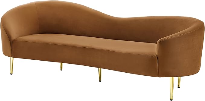Meridian Furniture 659Saddle-S Ritz Collection Modern | Contemporary Upholstered Sofa with Rich Saddle Velvet, Gold Metal Legs, Curved Contemporary Design, 85.5" W x 31.75" D x 30.5" H, Saddle