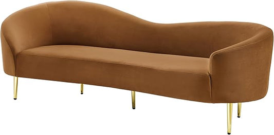 Meridian Furniture 659Saddle-S Ritz Collection Modern | Contemporary Upholstered Sofa with Rich Saddle Velvet, Gold Metal Legs, Curved Contemporary Design, 85.5" W x 31.75" D x 30.5" H, Saddle