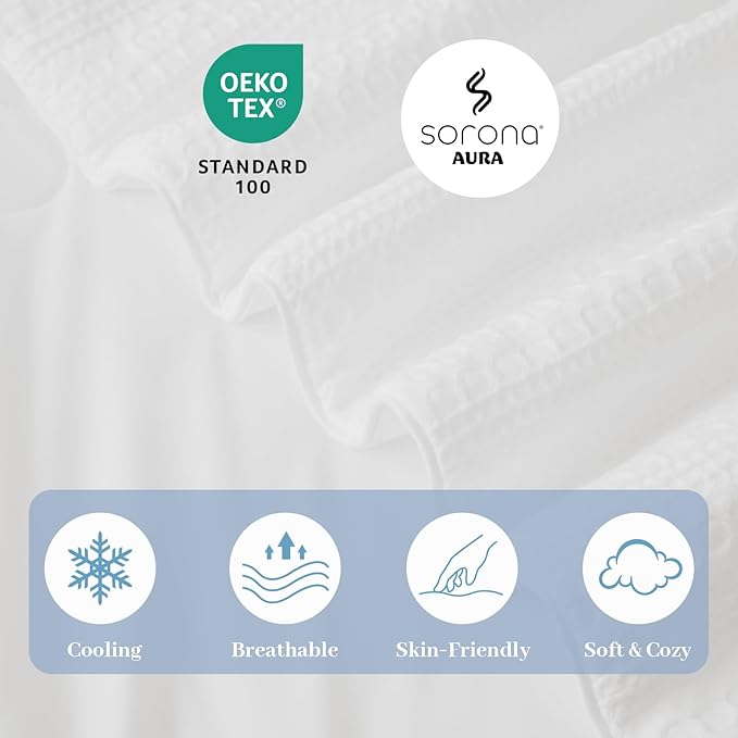 Amélie Home Waffle Cooling Comforter Queen Size, Q-Max 0.45 Reversible Lightweight Cooling Blanket for Hot Sleepers, Breathable Bedding for Night Sweats, 90"x90", White