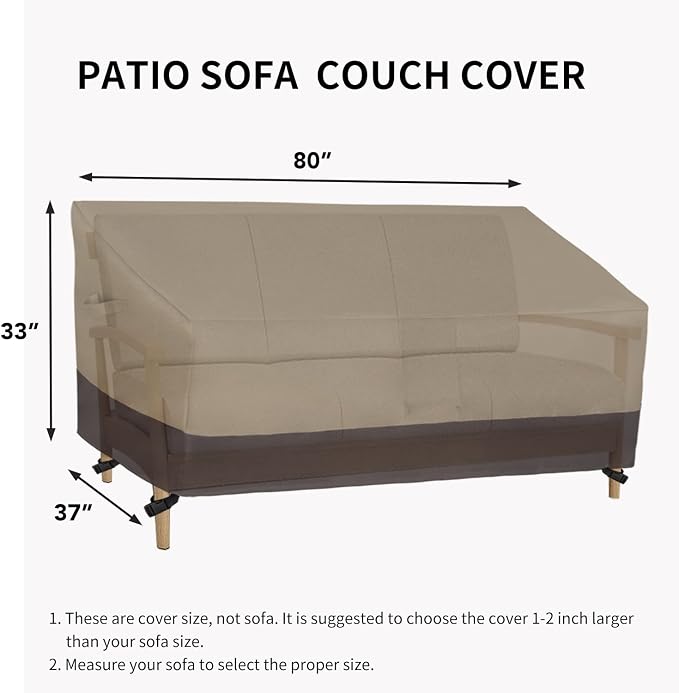 Easy-Going Waterproof Outdoor Couch Cover, Heavy Duty 3-Seater Patio Sofa Cover, Winchdproof Outdoor Furniture Cover with Air Vent (80Wx37Dx33H inch, Camel/Dark Brown) - Image 6