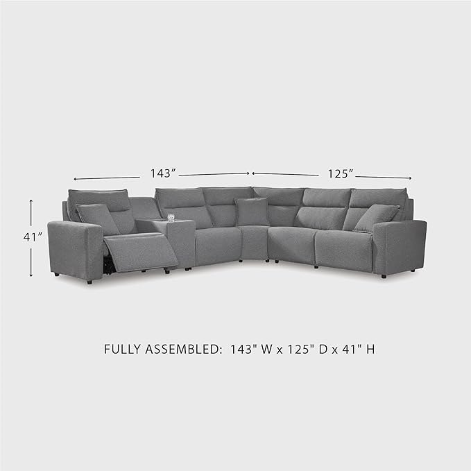 Signature Design by Ashley Modern ModMax II Stain Resistant L-Shape Right-Arm Facing 6-Piece Reclining Sectional with Console and Adjustable Headrest, Gray