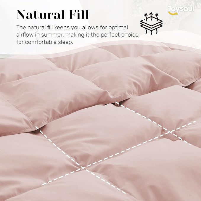 Joysoul Goose Feathers Fiber Comforter - Lightweight Ultra Soft Fabric Cover Breathable White Down Feather Fill, Pink Queen Size Duvet Insert (88" X 88")