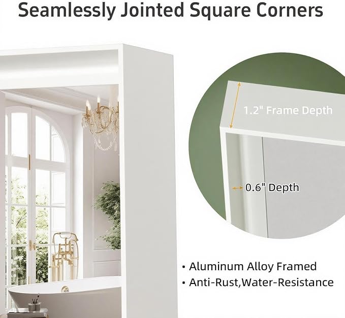 24x32 Inch White Bathroom Mirror, Wall Mounted Bathroom Vanity Mirrors, Rectangle Aluminum Black Framed Mirror, Tempered Glass, Anti-Rust, Mirrors for Over Sink - Image 3