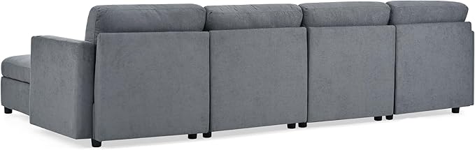 ERYE Oversized Chenille Upholstered Modular Storage Sectional Sofa Couch W/2 Movable Ottomans & Cupholders, U-Shaped Free Combined Sofa Couch Convertible Sleeper Sofabed for Living Room Apartment
