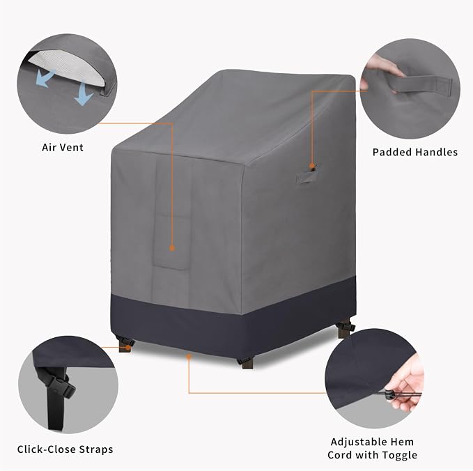 Easy-Going Heavy Duty Outdoor Stackable Chair Cover, Waterproof Patio Chair Cover, Windproof Outdoor Furniture Cover with Air Vent (2 Pack-28Wx36Dx47H inch, Gray/Dark Gray) - Image 4