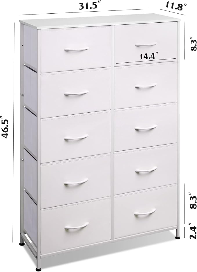 WLIVE Tall Dressers for Bedroom with 10 Fabric Drawers, Chest of Drawers, Dresser for Closet, Hallway, Living Room, Entryway, White - Image 3