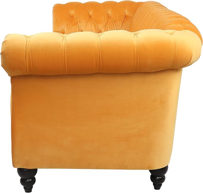 LEVNARY Velvet Chesterfield Sofa, Classic Tufted Upholstered Couch, Modern 3 Seater Couch Long Settee Furniture with Tufted Back for Living Room Office (Yellow)