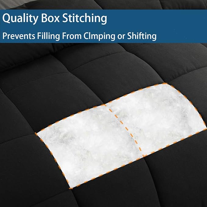Cozynight Down Alternative Comforter-All Season Twin XL Comforters Duvet Insert with Corner Tabs-Breathable-Box Stitched Reversible Black Comforter 68x90 inches