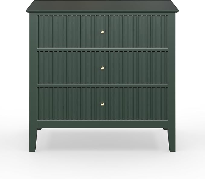May in Color Large Green Fluted 3 Drawer Dresser Set of 2, Chest of Drawers with Ball Bearing Slide Modern 30 inch Tall Wood Nightstand with Spacious Storage for Bedroom Hallway Living Room Entryway - Image 8