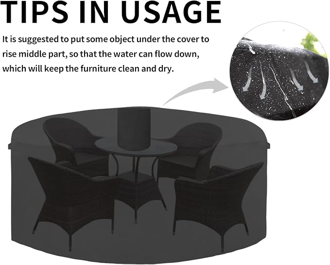 Easy-Going 600D Heavy Duty Round Patio Furniture Cover, Outdoor Table and Chair Set Cover, Waterproof Outdoor Sectional Furniture Set Cover (72" DIAx 28" H, Black) - Image 7