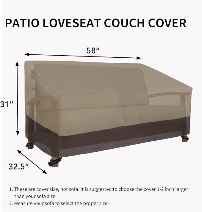 Easy-Going Waterproof Outdoor Loveseat Protect, Heavy Duty 2-Seater Patio Couch Windproof Furniture Cover with Air Vent (58Wx32.5Dx31H inch, Camel/Dark Brown) - Image 6