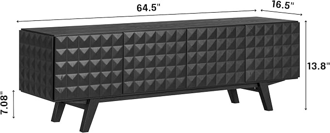 NTC Sapa Mid-Century Modern Solid Wood TV Stand 4-Door Media Console with Carved Geometric Fronts for TVs up to 75", Effortless Assembly, Burnt Black - Image 5