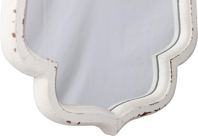 Vintage Small Scalloped Wall Mirror Decorative 16" x 12", Hanging Rustic Distressed White Bathroom Mirrors for Vanity, Farmhouse Wood Quatrefoil Wall Mounted Mirror for Living Room - Image 6