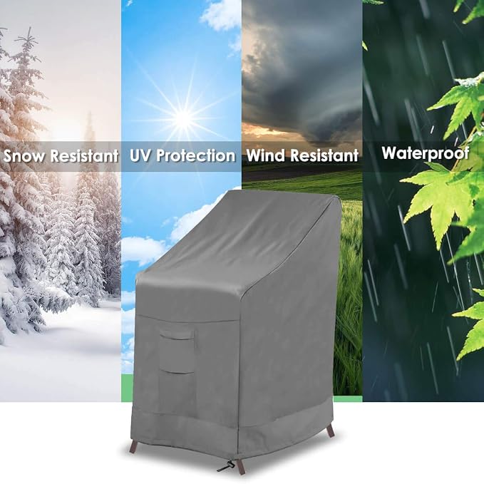 Vailge Stackable Patio Chair Cover,100% Waterproof Outdoor Chair Cover, Heavy Duty Lawn Patio Furniture Covers,Fits for 4-6 Stackable Dining Chairs,2 Pack-36 Lx28 Wx47 H,Grey - Image 8