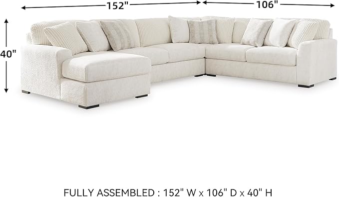Signature Design by Ashley Chessington Modern U-Shaped Anti Sag 4-Piece Sectional with Chaise, Reversible Seat Cushions and 9 Accent Pillows, White