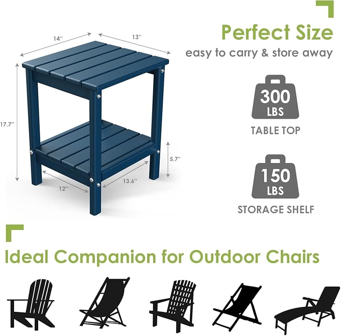 GREENVINES Outdoor Rocking Chair Set | 3-Piece | 2 Rocking Chairs with 1 Side Table | Porch Rocker | HDPE Plastic | Blue | Patio Furniture Sets | High Back | Big & Tall | Ladder Back - Image 4