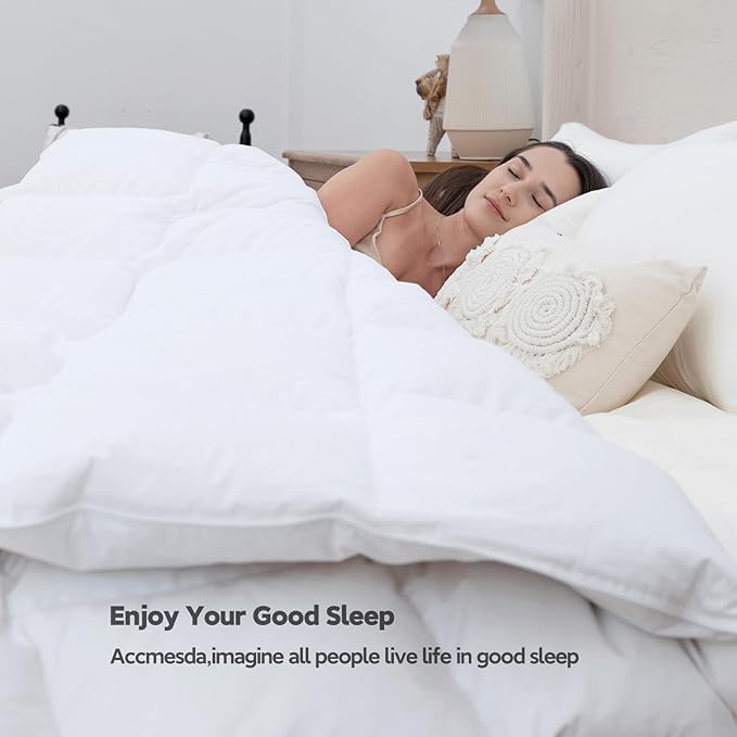 All Season 100% Cotton Down Comforter King Size,High Fill Power White Down Fluffy Hotel Style Duvet Insert, Noiseless Eco-Friendly, 8 Corner Tabs, Machine Washable, King Size(106×90，60oz)