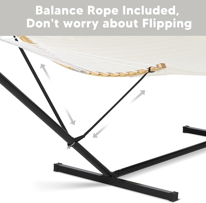 SUNCREAT Hammocks for Outside with Stand Included, Double Hammock with Curved Spreader Bar, Carrying Bag, Beige - Image 3