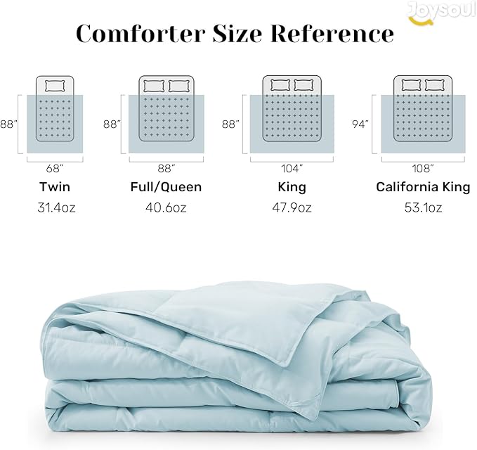 Joysoul Goose Feathers Fiber Comforter - Lightweight Ultra Soft Fabric Cover Breathable White Down Feather Fill, Blue King Size Duvet Insert (104" X 88")