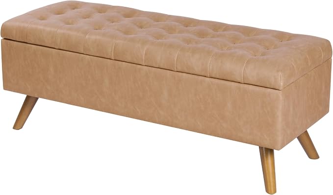 HomePop Modern Tufted Storage Bench - Sand Faux Leather - Image 12