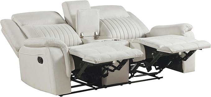 Lexicon Manual Double Reclining Loveseat, Polished Microfiber Manual Wall Hugger Loveseat Recliner for Living Room, Center Storage Console/Cup Holders, Easy Assembly, Beige