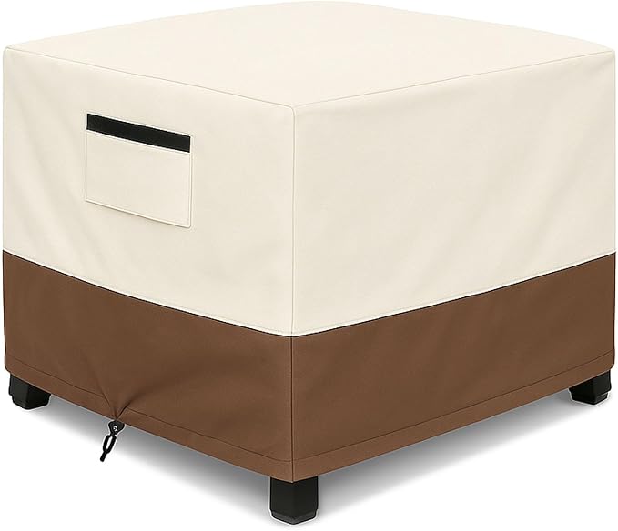 Waterproof Patio Ottoman Cover, Square Outdoor Side Table Furniture Cover with Padded Handles, 600D Heavy Duty Windproof All-Weather Patio Furniture Cover,UV Resistant, 22 x 22 x 18 Inch, Beige&Brown by Unknown