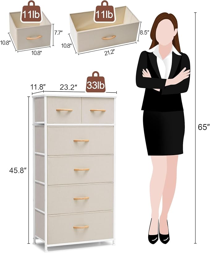 Crestlive Products Dresser for Bedroom Tall Skinny Dresser Storage Tower - Sturdy Steel Frame, Wood Top, Fabric Bins, Wood Handles - Organizer Unit for Entryway, Hallway, Closets - 6 Drawers (Beige) - Image 3
