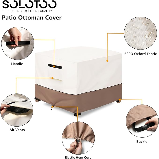 Patio Ottoman Cover Waterproof Heavy Duty Square Outdoor Ottoman Covers, 22W x 22D x 18H Inches Patio Furniture Covering Protector Outdoor Side Table Cover (Beige) - Image 4
