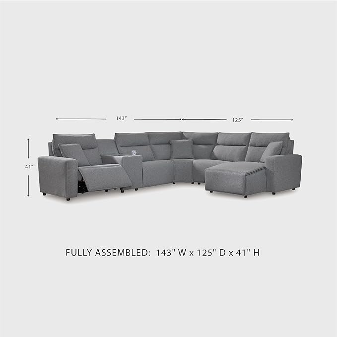Signature Design by Ashley Modern ModMax II Stain Resistant U-Shape Left-Arm Facing 6-Piece Power Reclining Sectional with Chaise and Adjustable Headrest, Gray