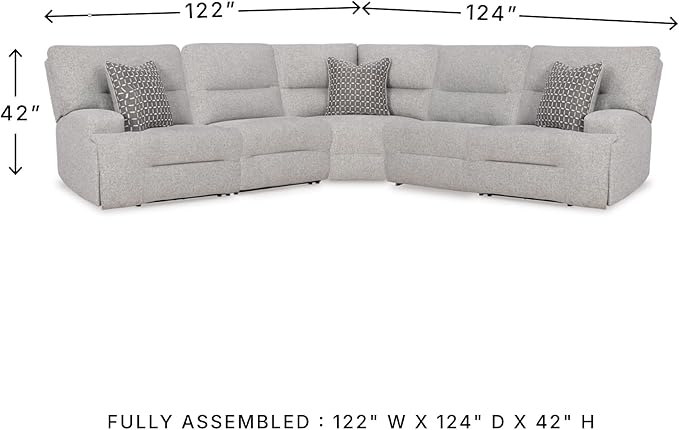 Signature Design by Ashley Acklen Place Stain Resistant Contemporary 5-Piece Power Reclining Sectional with Armrest, Throw Pillows and USB Port, Gray
