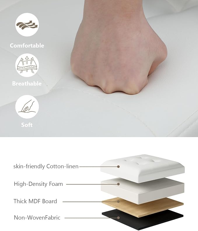 OS MOTOR Folding Storage Ottoman Bench, Multi-Functional Ottoman Foot Rest, End of Bed Bench, Storage Chest for Living Room, Bedroom, Hallway, Entryway, Holds Up to 600 lbs (White, 30 Inches) - Image 6