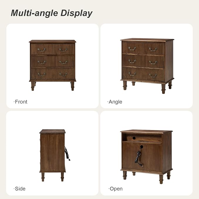 HULALA HOME French Country End Table, 30 inches Paulownia Wood End Table with Charging Station (Walnut, Set of 2) - Image 8