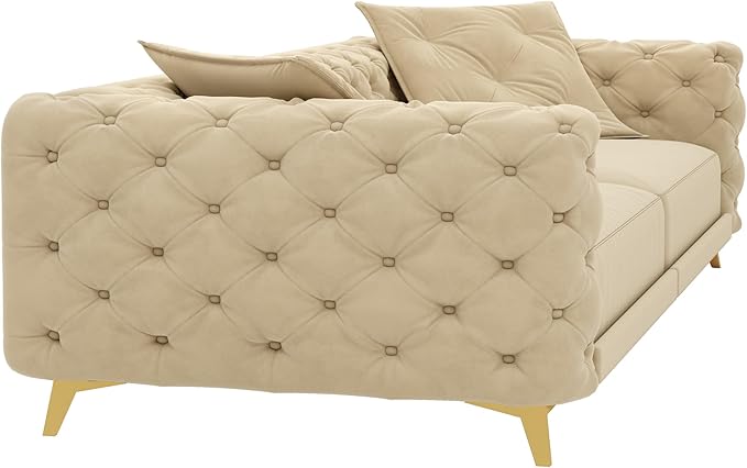 Ball & Cast 3-in-1 Convertible Sleeper Sofa with Movable Ottoman,97.7" Velvet Pull Out Sofa Bed, Modern Button Tufted 4-Seater Sofa Couch with Deep Seat for Living Room, Apartment,Office,Apricot