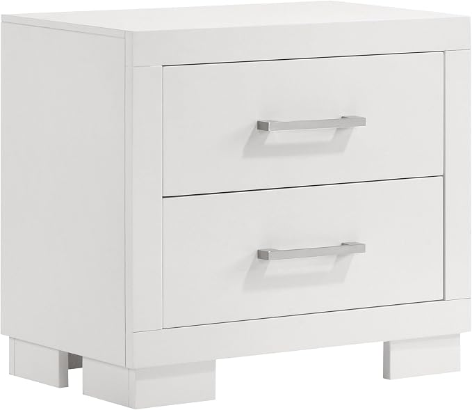 Coaster Home Furnishings - Jessica - Wood - 2-Drawer Nightstand with Silver Bar Handles, Flat Drawer Fronts, Boxy Frame and Hidden Storage - Bedroom - Snow White - 202992 by CoasterFineFurniture