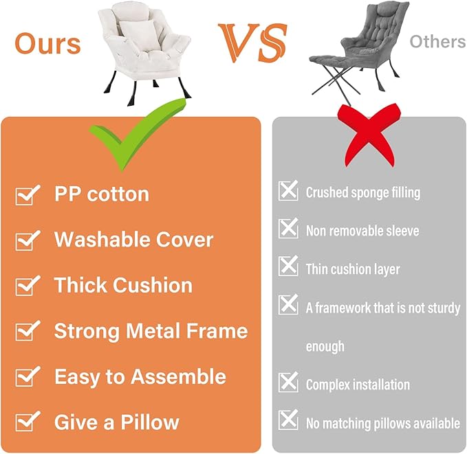Lazy Chair for Living Room, Large Beige Accent Chair with a Throw Pillow, Leisure Sofa Chair Set, Comfy Reading Chair for Bedroom, Dorm Room, Office