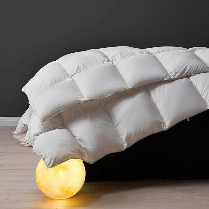 DWR Superior Luxury Feather Down Comforter Oversized Full/Queen Size, Ultra-Soft Rose-Silk Cotton-Blend Fabric, High FP All Season Medium Warmth Bed Duvet Insert(98"x98", White)