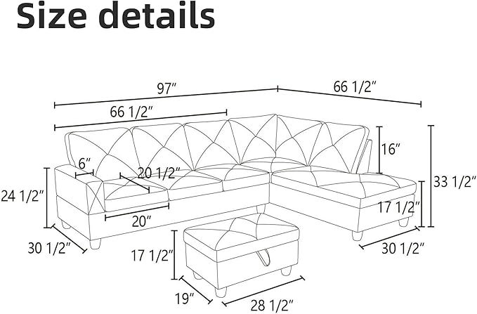 FONTOI L Shaped Sectional Couch Sofa, Modern Couches for Living Room, Comfy 4 Seat Modular Sectional Sofa with Ottoman Storage for Bedroom Apartment, Blue