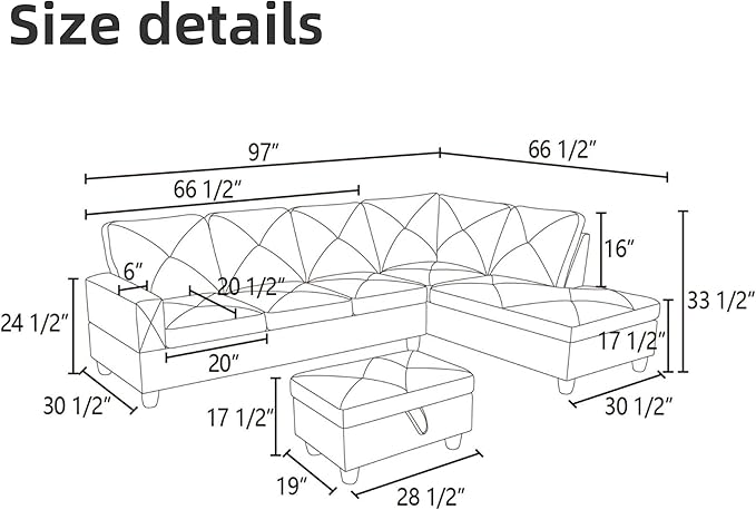 FONTOI L Shaped Sectional Couch Sofa, Modern Couches for Living Room, Comfy 4 Seat Modular Sectional Sofa with Ottoman Storage for Bedroom Apartment, Gray