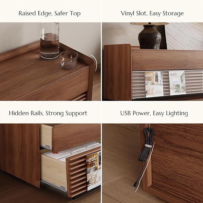 POVISON Fully-Assembled Mid Century Modern TV Stand, 118.11" Wood Media Console with Adjustable LED Light, Entertainment Center with Storage for Living Room - Image 6