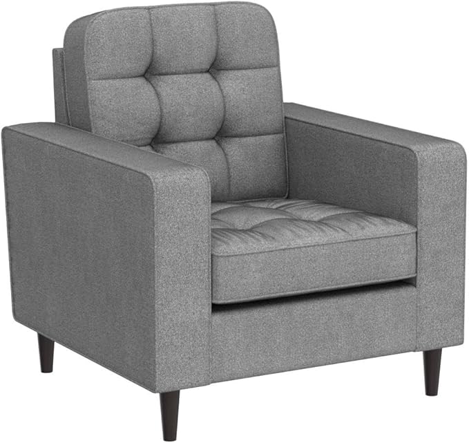 Edenbrook Lynnwood Upholstered Accent Chair - Living Room Furniture - Office - Bedroom - Mid-Century Modern Design - Armchair - Buttonless Tufting - Simple Assembly - Solid Frame - Light Gray