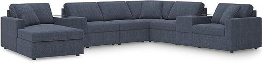 Signature Design by Ashley Contemporary Modmax Stain Resistant U-Shape Right-Arm Facing 8-Piece Sectional with Chaise and Storage Consoles, Dark Blue