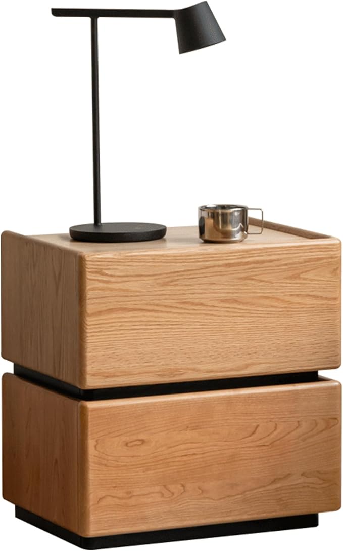 YESWOOD 100% Solid Wood Nightstand with 2 Drawer, Natural Oak Night Stand, Cherry Wood Night Stands, Mid Century Modern Nightstands, Small Wooden Bedside Table for Bedroom(18.50" H) by YESWOOD