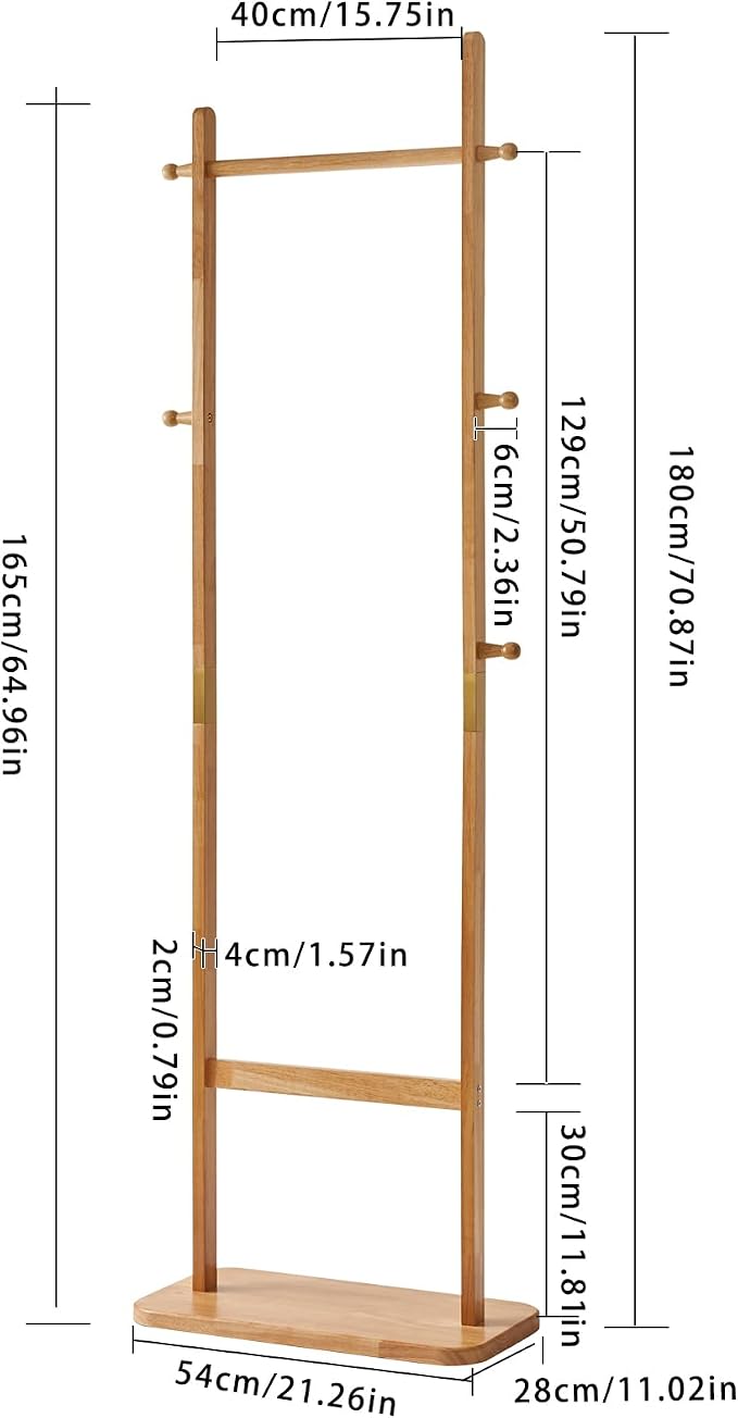 Aibiju Coat Rack Freestanding, Coat Tree with 2 Main Rods and Stable Design, Clothes Racks for Hanging Coats Clothes Suits Jacket, Easy to Assemble and Very Sturdy, Natural Wood Color USYD-202 - Image 6