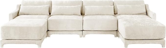 Ball & Cast 141.7" Modular Sofa Couch with Deep Seat Chenille Sofa and Wide Armrest,2 Ottoman Modern Comfy 4-Seater Couch for Living Room, Office, Apartment, Easy to Assembly, Beige