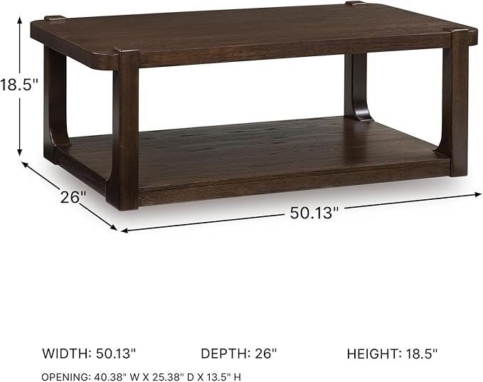 Signature Design by Ashley Breckington Contemporary Coffee Table with Lower Shelf and Casters, Dark Brown
