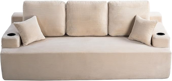 87'' Cloud Loveseat Sofa Couch in a Box with Cup Holders and Side Pockets, 3 Seater High-Density Foam Boneless Love Seat with Deep Seating for Living Room | Breathable material, Anti-slip