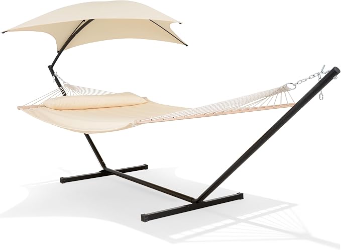 SUNCREAT Portable Outdoor Hammock with Stand, Sun-Protective Canopy, Double Hammock with Stand for Outside, Patent Pending, Beige by SUNCREAT