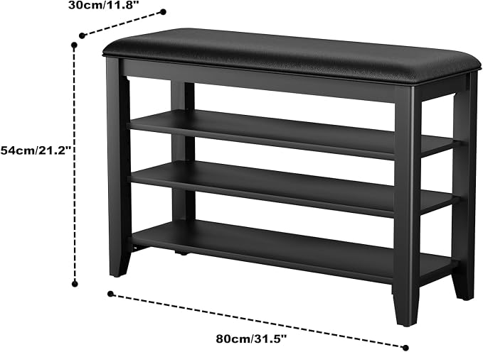 Entryway Shoe Storage Bench with Leather Cushion, Shoe Organizer Bench for Entryway, Ideal for Hallways Front Doors Entrances Mudrooms Featuring Rubberwood And 3 Height-Adjustable & Removable Shelve - Image 2